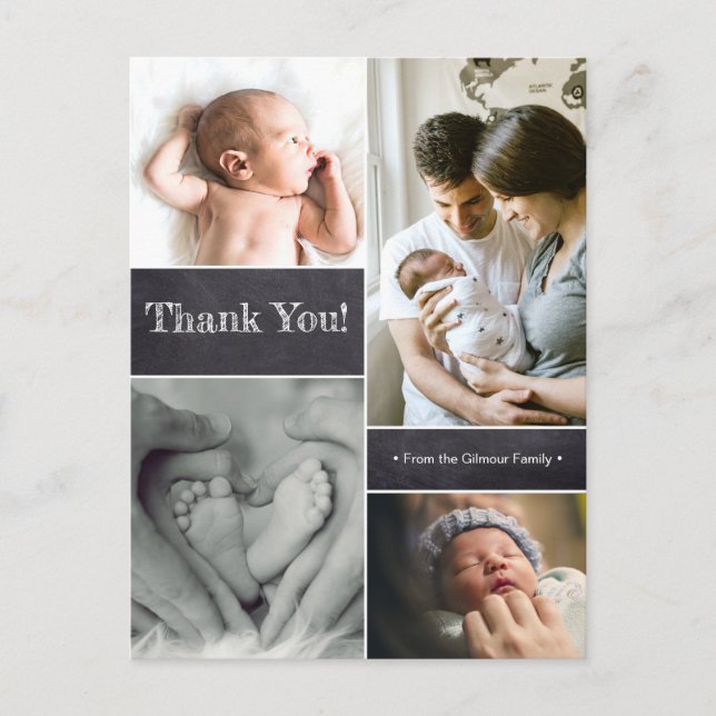 Custom Thank You Chalkboard Photo Collage Baby Postcard (Front)