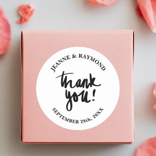 Custom Thank You Chic Calligraphy Wedding Favour Classic Round Sticker