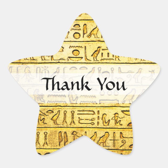 Custom "Thank You" Egyptian Hieroglyphs Yellow Star Sticker (Front)