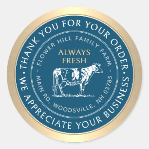 Custom Thank You Farm Label Cow Gold Border