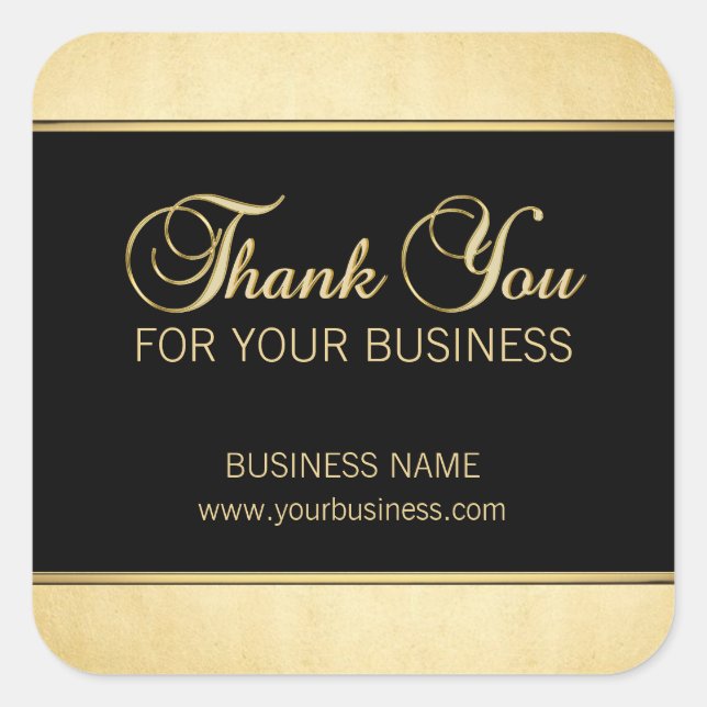 Custom Thank You For Your Business Gold Black Square Sticker (Front)