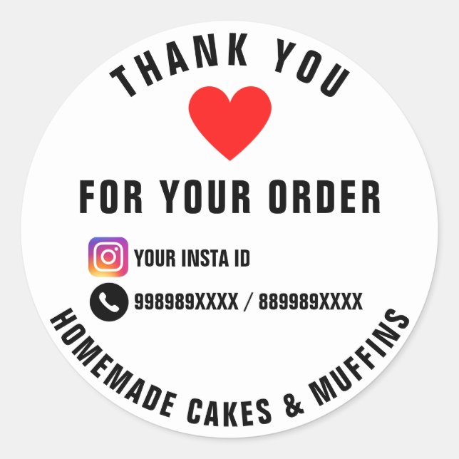 Custom Thank you for your order Bakery Business Classic Round Sticker (Front)