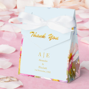 Custom Thank You Gold Script Flowers Ice Blue Favour Box