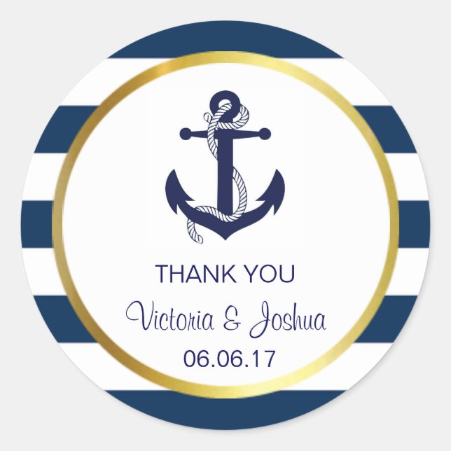 Custom Thank You Nautical Navy Gold Wedding Seals (Front)