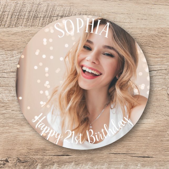 Custom Thank You Simple Modern 21st Birthday Photo Classic Round Sticker (Custom Thank You Simple Modern 21st Birthday Photo Classic Round Sticker
)