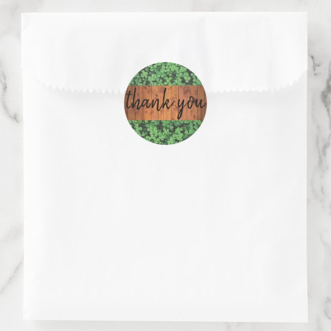 Custom thank you sticker green clover wood print (Bag)