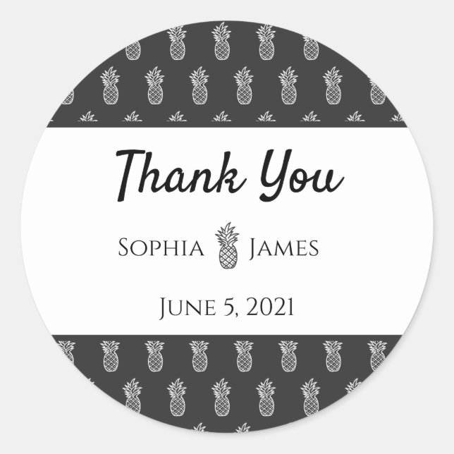 Custom Thank You Stickers, Minimalist Pineapple Classic Round Sticker (Front)