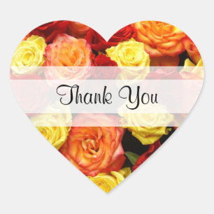 Custom "Thank You" Yellow/Red/Orange Roses Heart Sticker