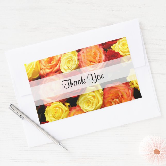 Custom "Thank You" Yellow/Red/Orange Roses Sticker (Envelope)