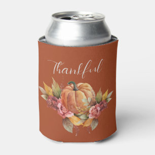Custom Thankful Thanksgiving Autumn Orange Pumpkin Can Cooler
