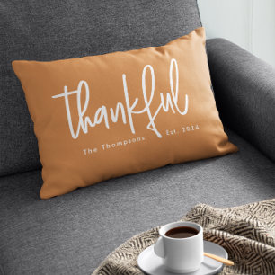 Custom Thankful Thanksgiving Season Autumn Orange Lumbar Cushion