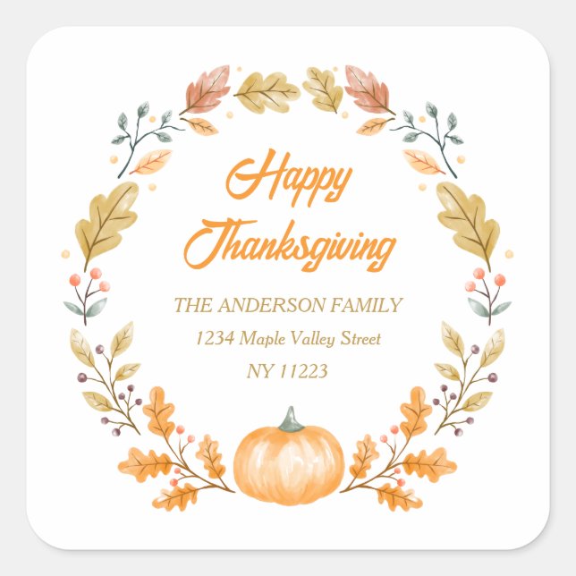 Custom Thanksgiving Address Label Fall Pumpkin (Front)