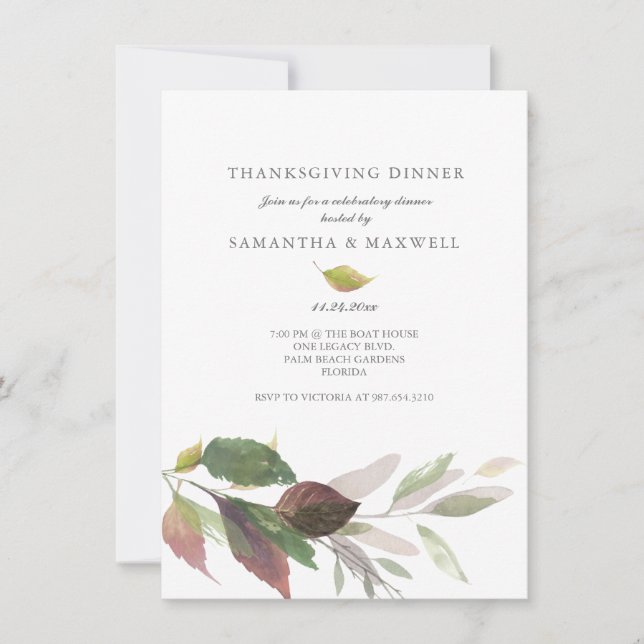 Custom Thanksgiving Dinner Invites Watercolor (Front)