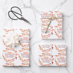 Custom Thanksgiving Fall Leaf Autumn Wreath Wrapping Paper Sheet