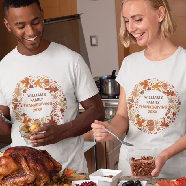 Custom Thanksgiving Family Reunion Autumn Wreath T-Shirt (Creator Uploaded)