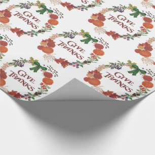 Custom Thanksgiving Give Thanks Fall Wreath Wrapping Paper