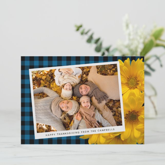 Custom Thanksgiving Greeting On Plaid Holiday Card (Standing Front)