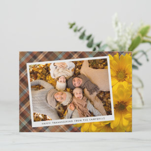 Custom Thanksgiving Greeting On Plaid Holiday Card