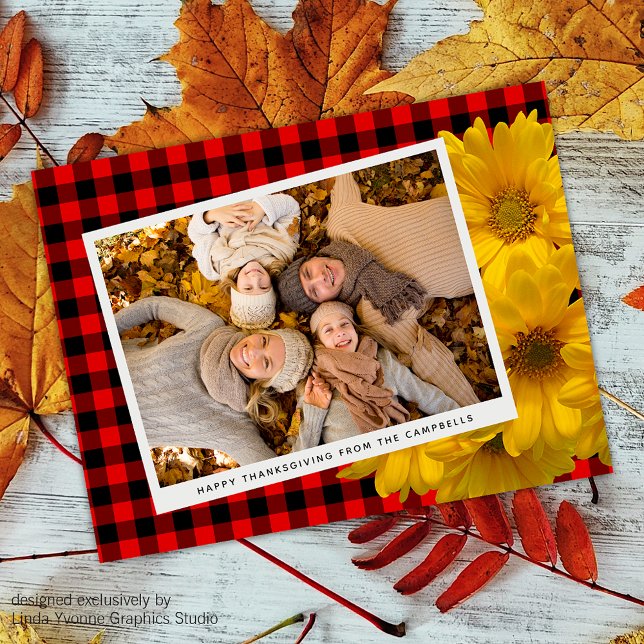 Custom Thanksgiving Greeting On Plaid Holiday Card (Creator Uploaded)