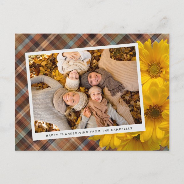 Custom Thanksgiving Greeting On Plaid Holiday Postcard (Front)