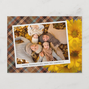 Custom Thanksgiving Greeting On Plaid Holiday Postcard