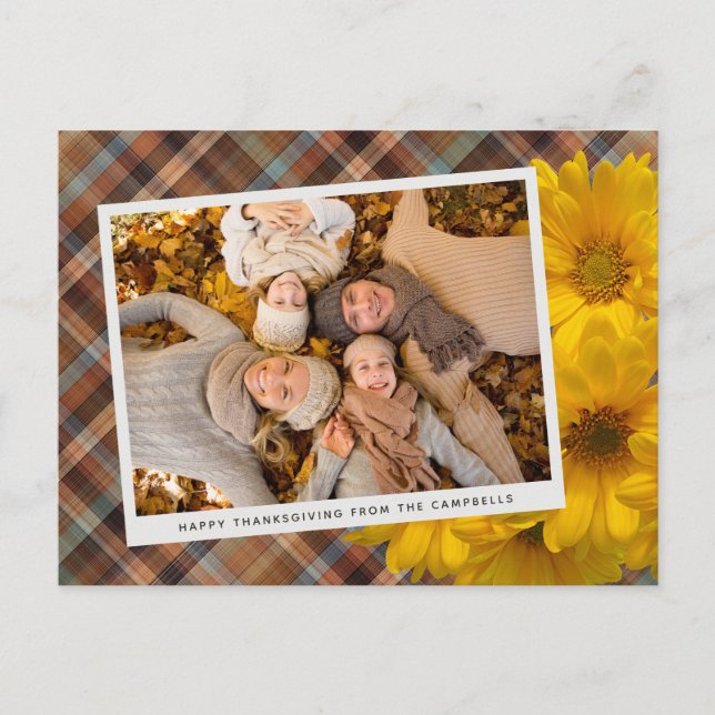 Custom Thanksgiving Greeting On Plaid Holiday Postcard (Front)