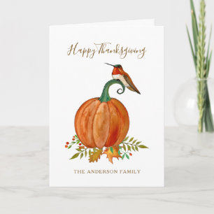 Custom Thanksgiving Hummingbird and Pumpkin Card