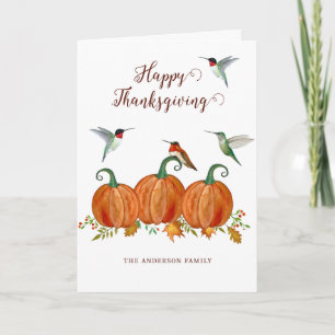 Custom Thanksgiving Hummingbirds and Pumpkins Holiday Card