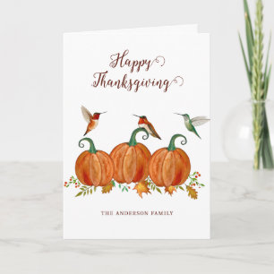 Custom Thanksgiving Hummingbirds and Pumpkins Holiday Card