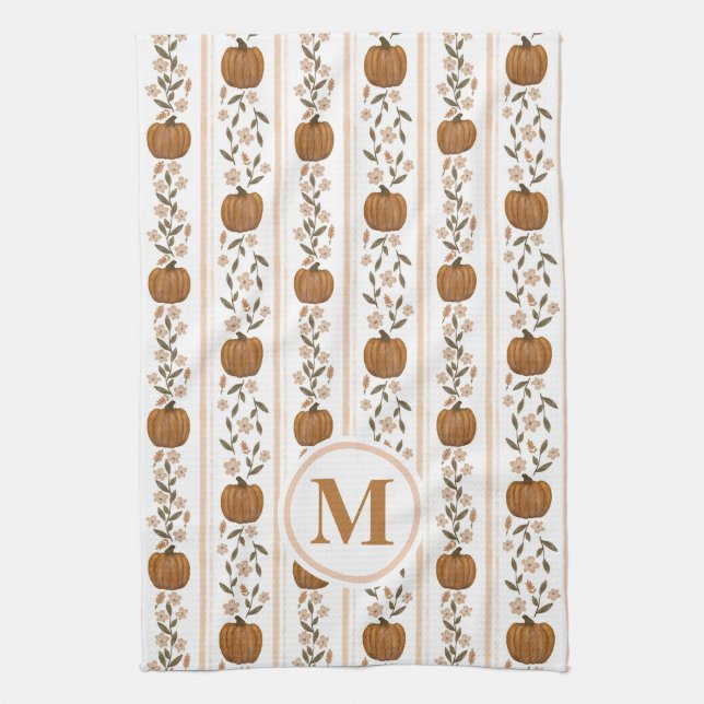 Custom Thanksgiving Pumpkin Floral Dish Towel (Vertical)
