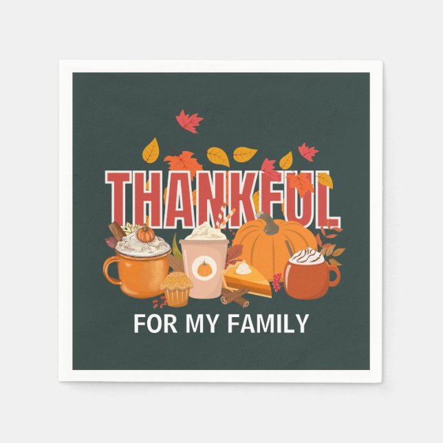 Custom Thanksgiving Pumpkin THANKFUL Family Napkin (Front)