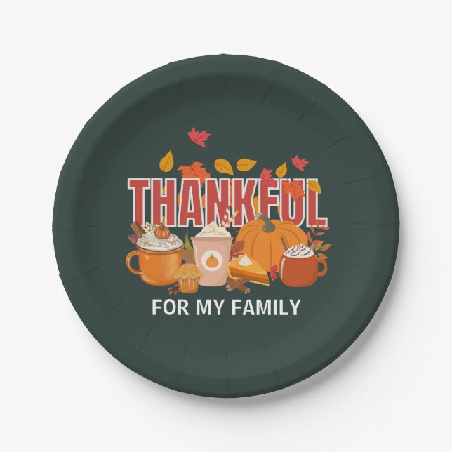 Custom Thanksgiving Pumpkin THANKFUL Family Paper Plate (Front)