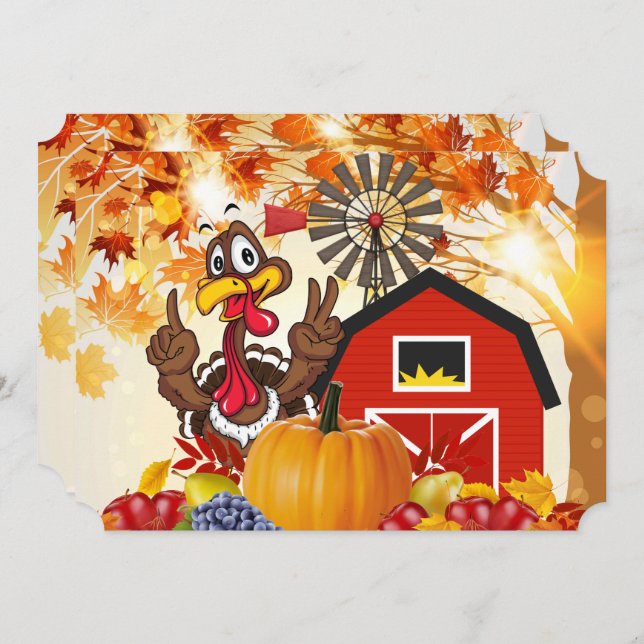 Custom Thanksgiving Turkey Invite Holiday Card (Front/Back)