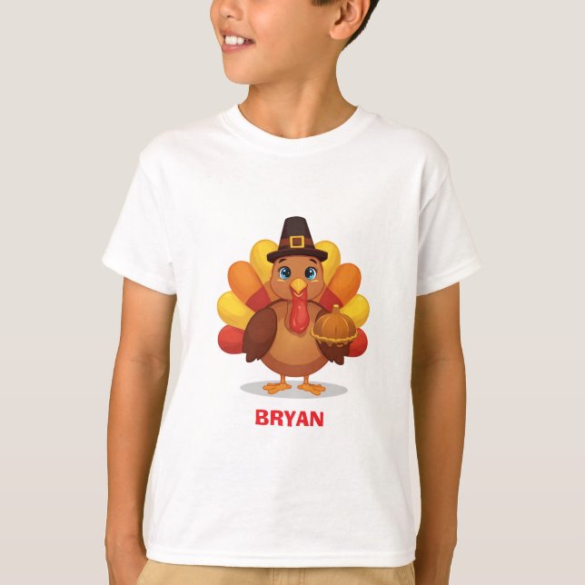 Custom Thanksgiving Turkey Kids T-Shirt (Front)