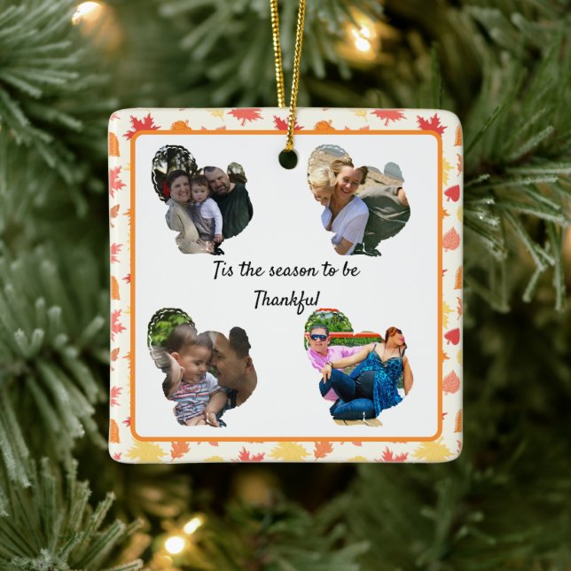 Custom thanksgiving turkey photo collage ceramic ornament (Tree)