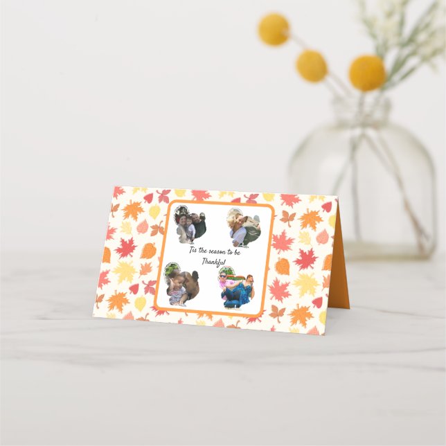 Custom thanksgiving turkey photo collage place card (Front)