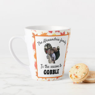 Custom thanksgiving turkey photo season to gobble latte mug