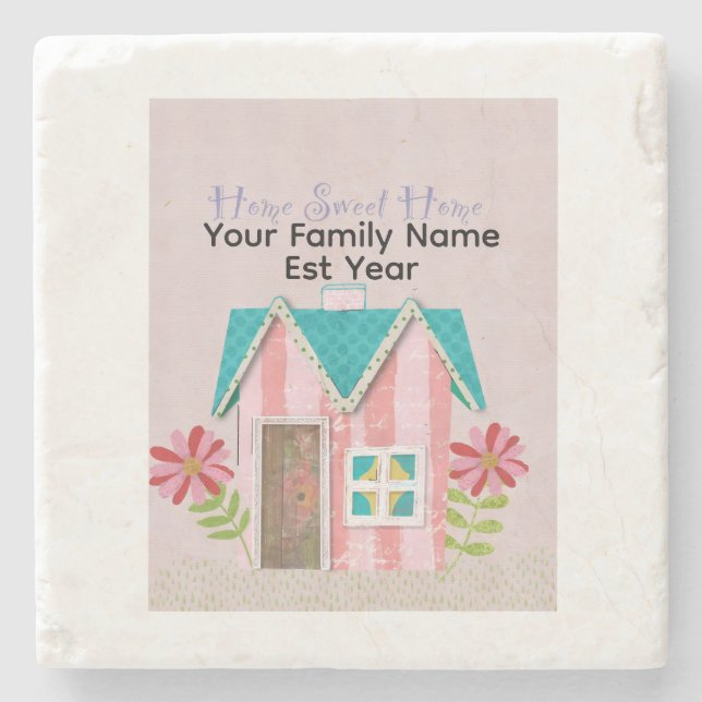 Custom The Signature Whimsy (Pink & Teal)  Stone Coaster (Front)
