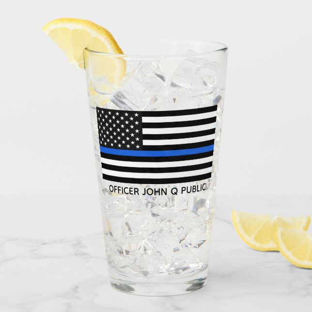 Custom Thin Blue Line American Flag Glass (Front Ice)
