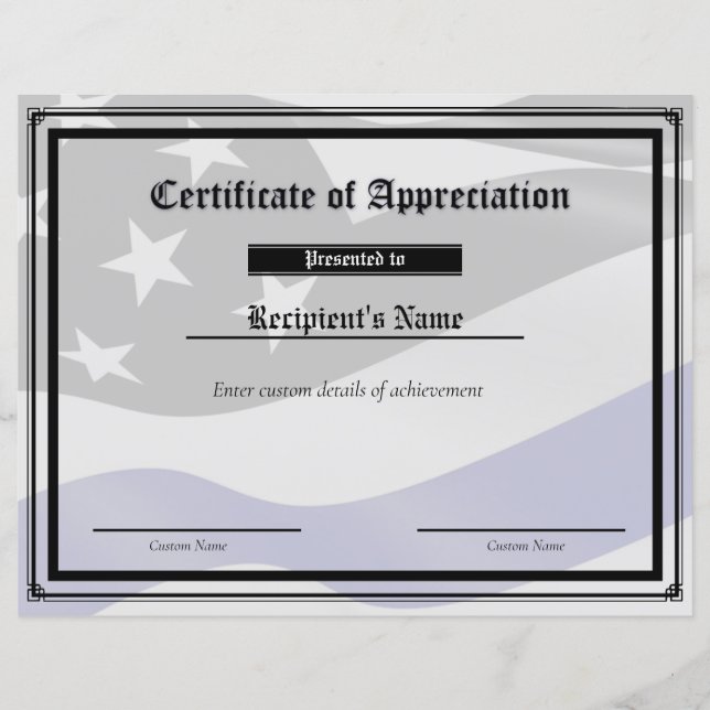 Custom Thin Blue Line Flag Certificate (Front)