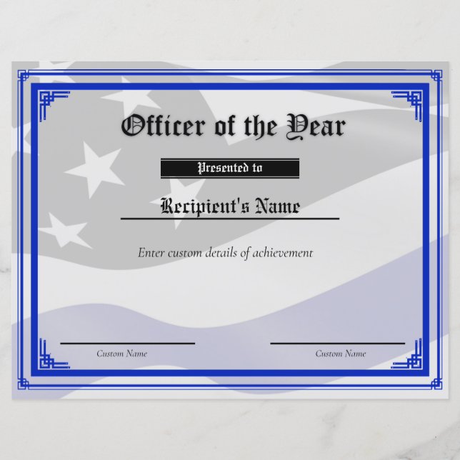 Custom Thin Blue Line Flag Certificate (Front)