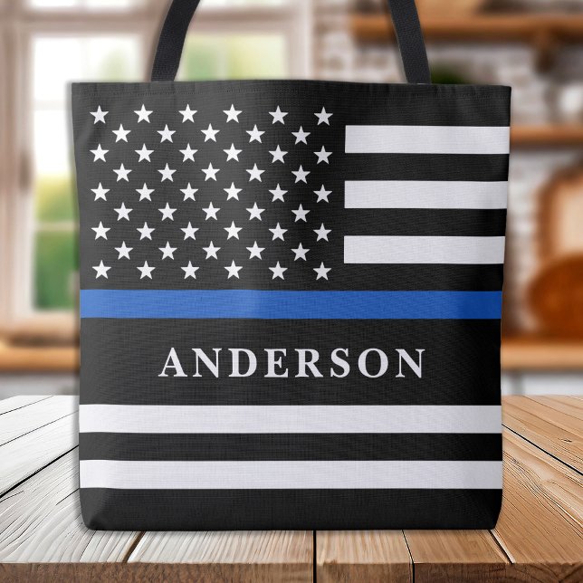 Custom Thin Blue Line Personalised Police Officer  Tote Bag (Creator Uploaded)