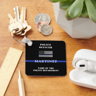 Custom Thin Blue Line Police Officer Appreciation Key Ring