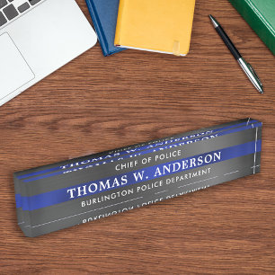 Custom Thin Blue Line Police Officer Department Nameplate