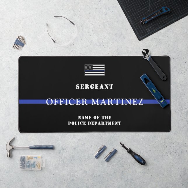 Custom Thin Blue Line Police Officer Police Dept Desk Mat (Workstation)