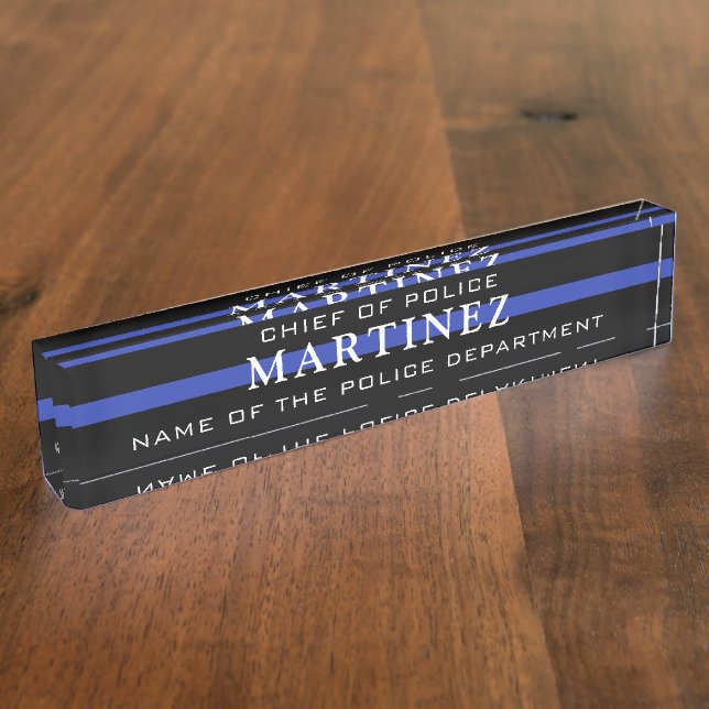 Custom Thin Blue Line Police Officer Police Dept Nameplate (Side)