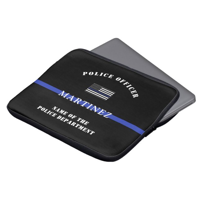 Custom Thin Blue Line Police Officer US Flag Cop Laptop Sleeve (Front Top)