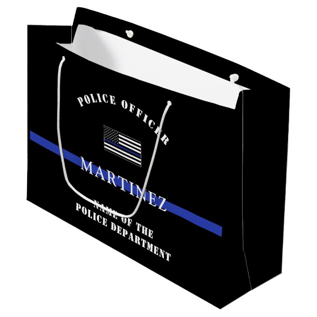 Custom Thin Blue Line Police Officer US Flag Cop Large Gift Bag (Front Angled)