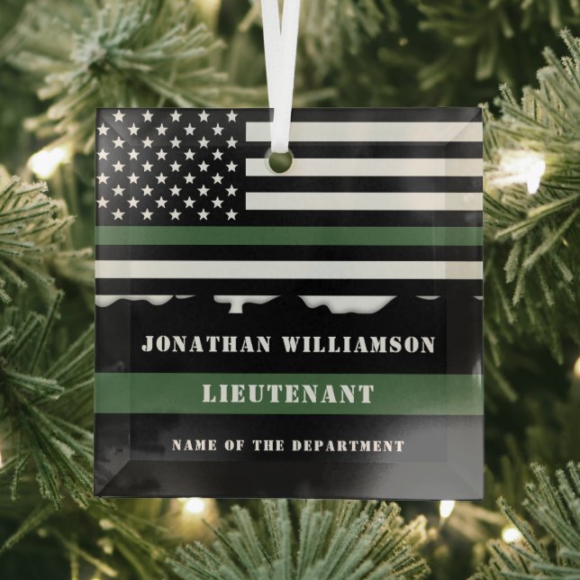 Custom Thin Green Line USA Flag Military Soldier Glass Tree Decoration (Insitu)