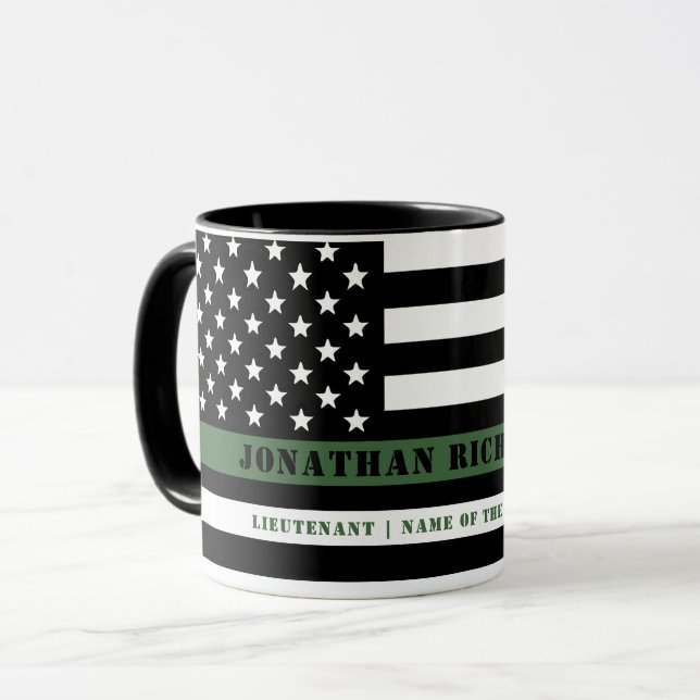 Custom Thin Green Line USA Flag Military Soldier Mug (Front Left)
